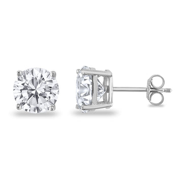 Butterfly Prong Round Simulated CZ Stud Earrings 925 Sterling Silver